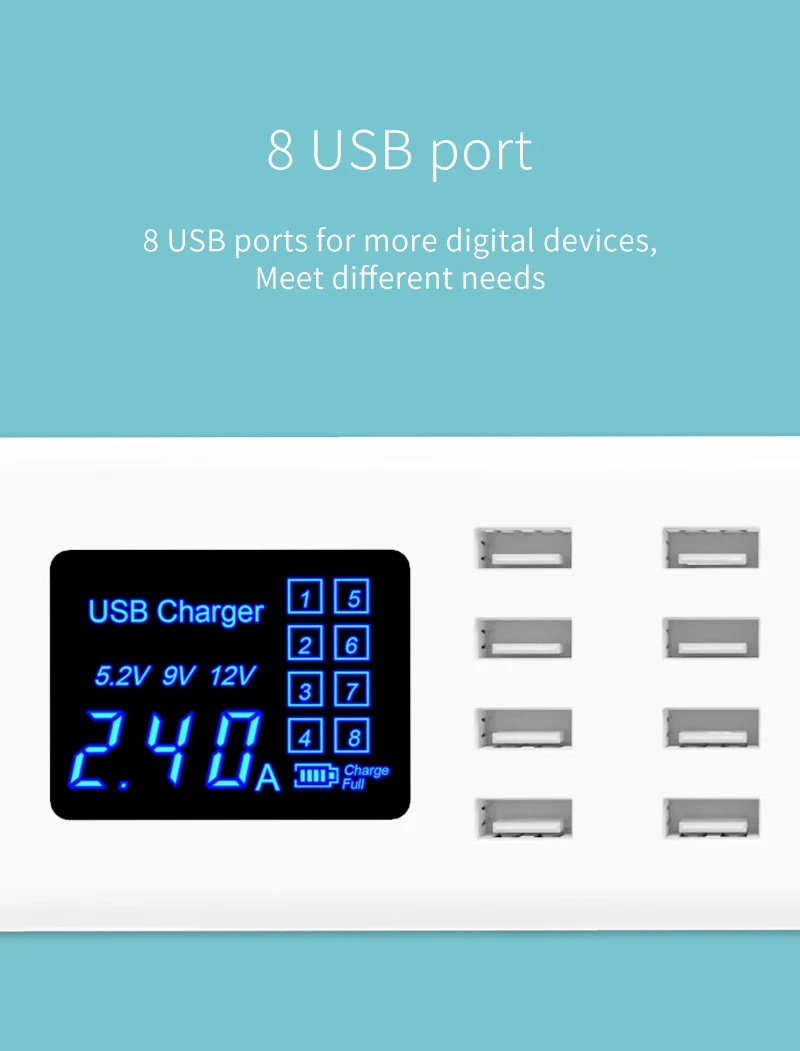 Smart 8 Ports USB Charger Station Led Display Wall Charger Power Adapter (4)