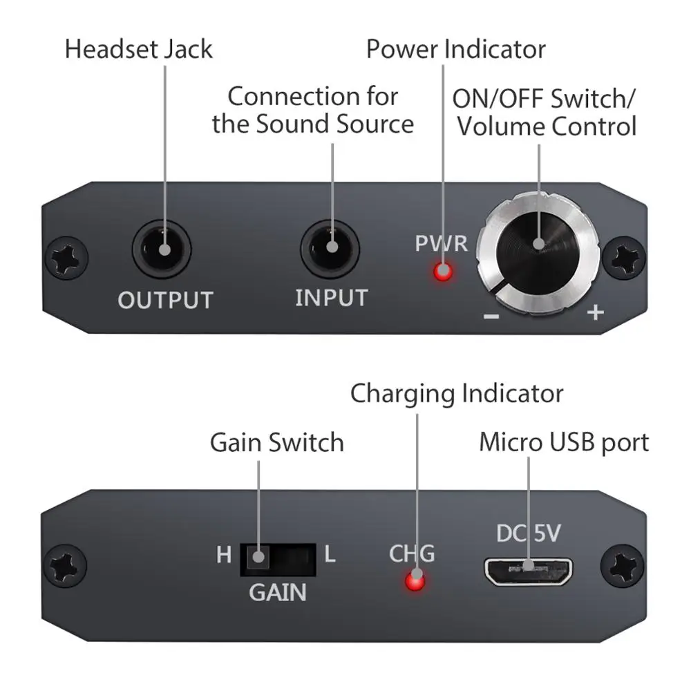 Neoteck Портативный hifi усилитель для наушников, двухступенчатый Переключатель усиления, усилитель для наушников 3,5 мм, AUX Входной выходной усилитель