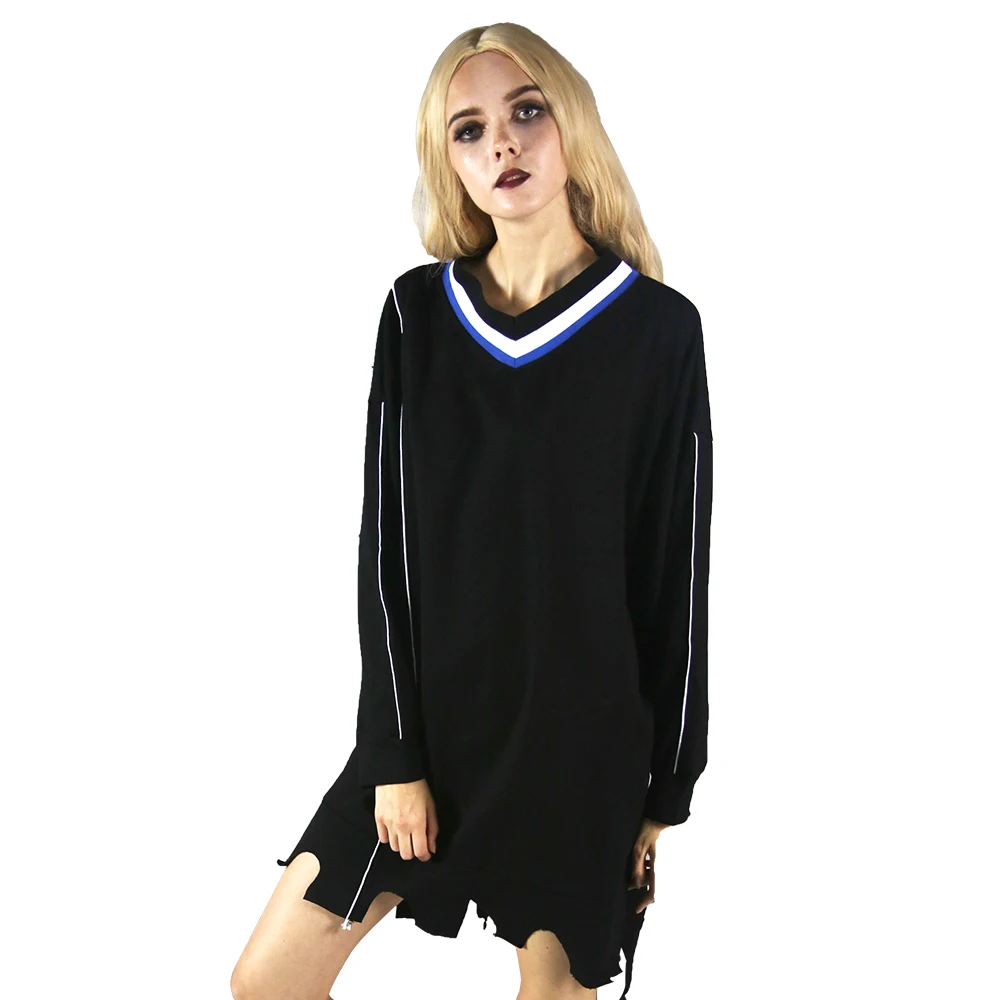 

2018 Autumn New Loose Irregular V-neck Female Street Large Size Set Of Holes Irregular Irregular Skirt