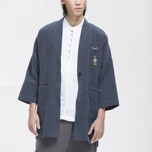 Mens Trench Coat Long Casual Jacket 100% Ramie 2016 New Chinese Japanese Style Kung Fu Autumn Winter Nakali