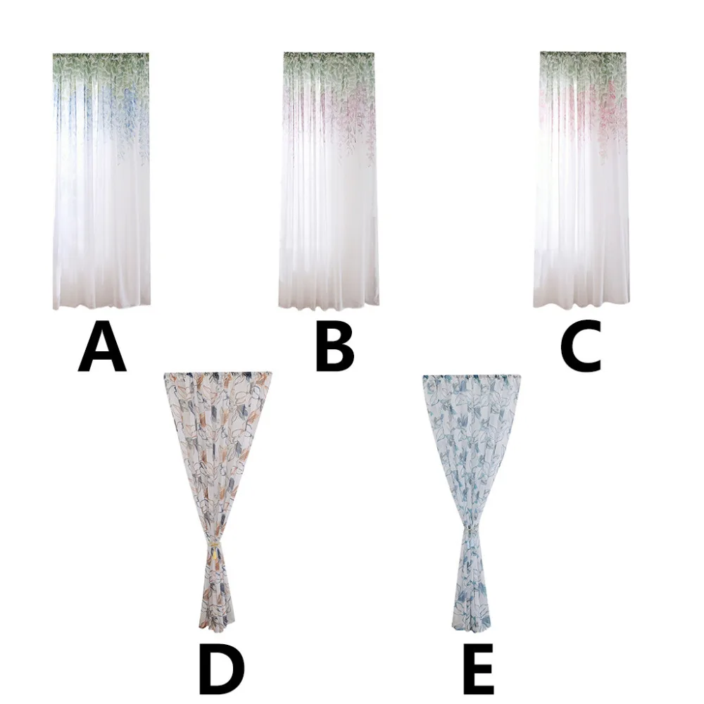 

Colorful Flowers Sheer Curtain Printed Tulle Curtain Window Screens Panel Voile Door Balcony Veil Drape Panel Room Decoration LD