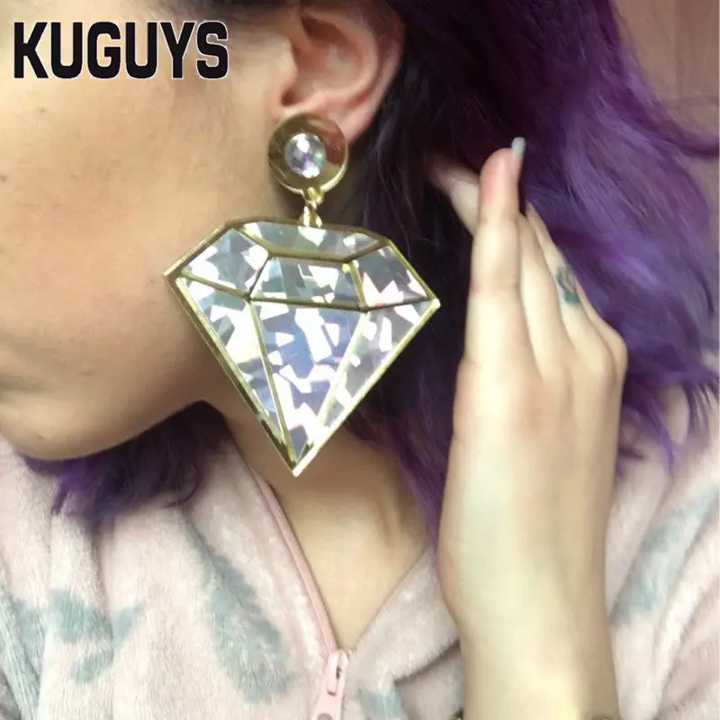 

KUGUYS Jewelry for Womens Brincos Acrylic Laser Large Earrings Fashion Oorbellen HipHop Geometric Earring Girl's Gift Pendientes