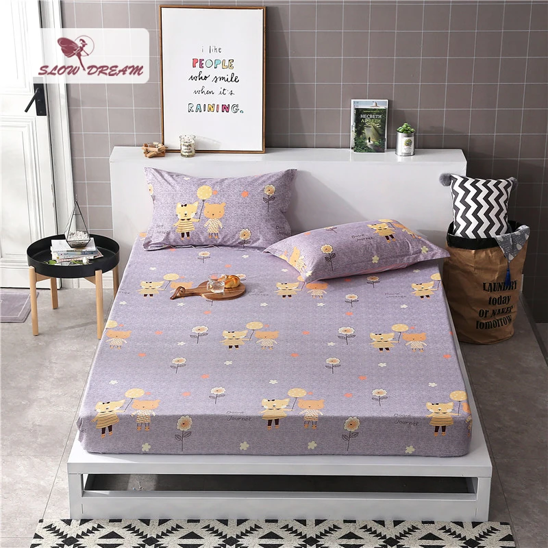 

Slowdream 1PCS Fitted Sheet Cartoon Bed Sheets On Elastic Band Rubber Sheet Bed Linen Euro Double Single Size Mattress Cover