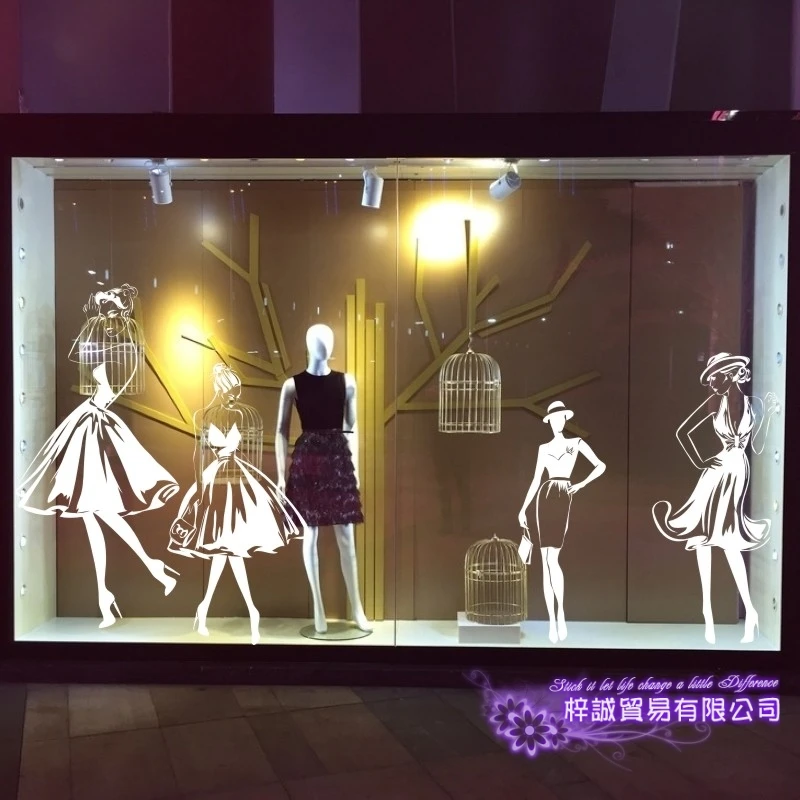 DCTAL Clothing Store Decal Sexy Lady Girls Glass Wall Sticker 110cm High Clothing Store Decal Cloakroom Showcase Decor