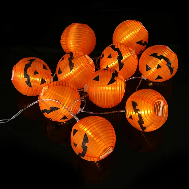 10 Leds Pumpkin String Lights Orange Paper Holiday Fairy 10 Leds Pumpkin String Lights Orange Paper Holiday Fairy Lantern Light Home Decoration Outdoor Party Lighting 1 2m