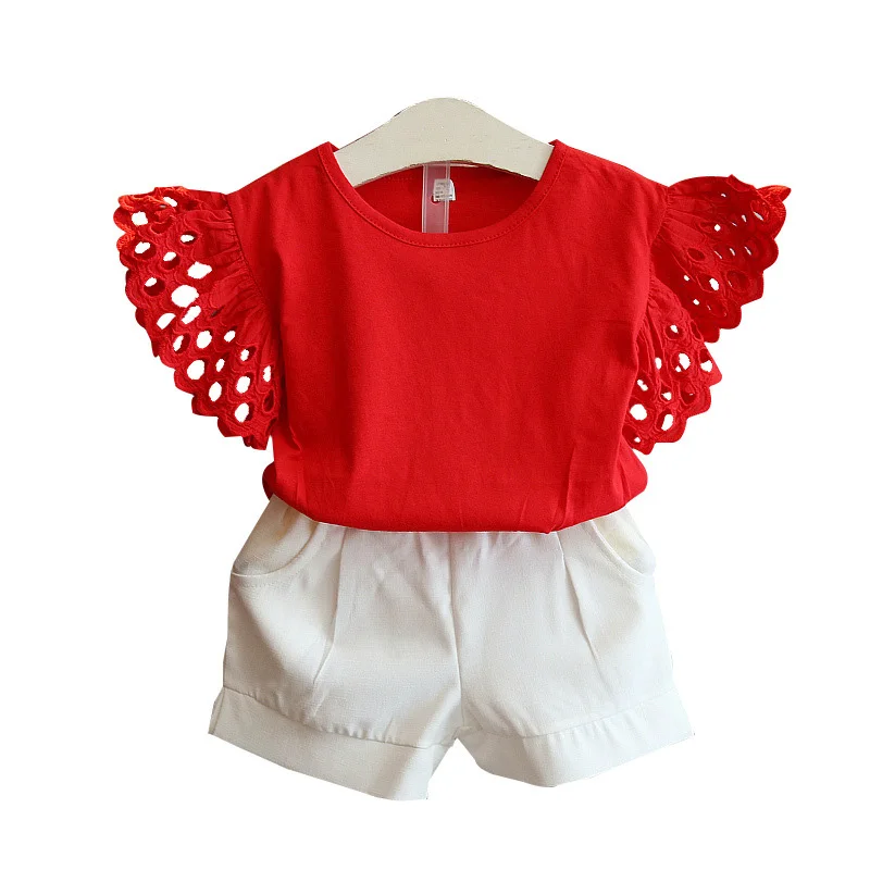 

Keelorn Girls Clothing Sets 2019 Summer Kids Clothes Girl Refreshing Openwork Sleeve Top + Pant 2PCS Set Children Clothing Set