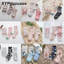2 пары корейских женских носков с героями мультфильмов милые хлопковые зимние теплые носки с изображением лисы и медведя для девочек, милые забавные носки Calcetines