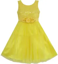 Fleur Fille Robe Shinning Paillettes Tulle Couches Parti Pageant Jaune 2017 D’été Princesse Robes Vêtements De Mariage Taille 2-10