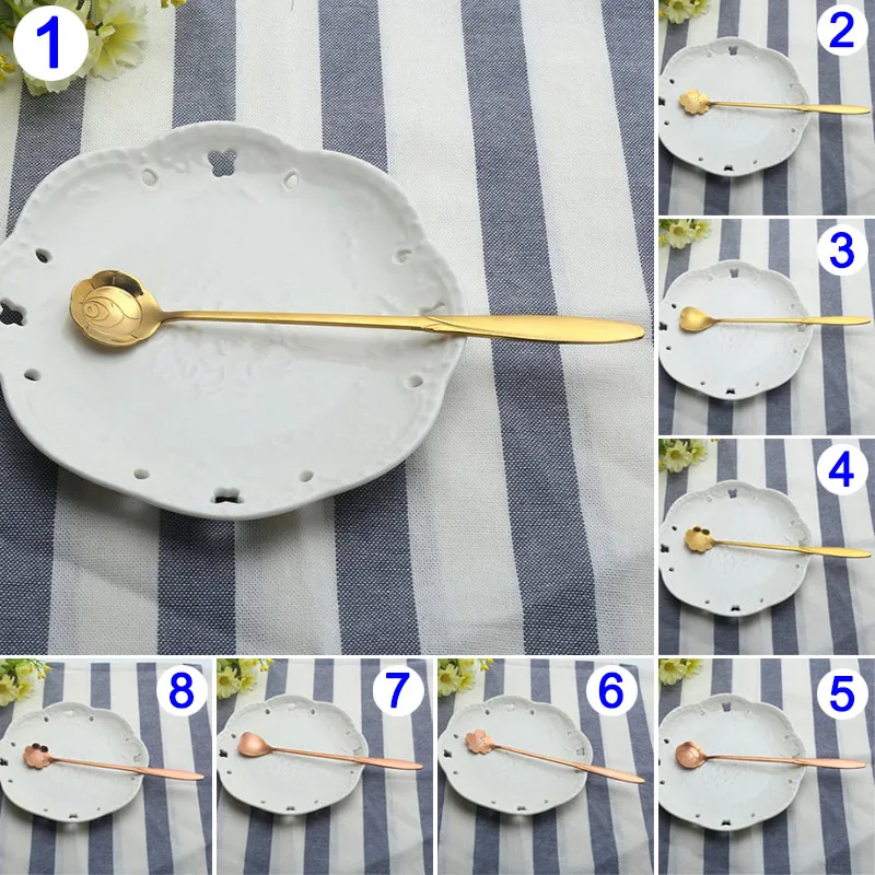 

1 Pcs Stainless Steel Flower Love Heart Spoon Coffee Tea Rose Gold Spoon Ice Cream Spoons Best Price