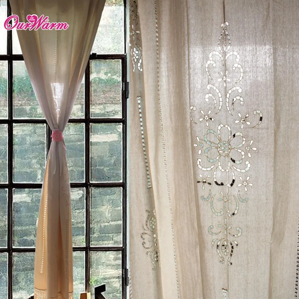 Tab Top Curtain Французский Страна Хлопок Белье Крючком Кружева Панель Пелерина настроить для Гостиной Отеля Кафе