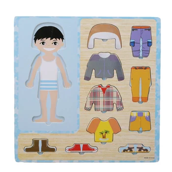 

3D Cartoon Wooden Puzzle DIY girl&boy Clothes Dress Changing Jigsaw Educational Toys For Children Kids gifts