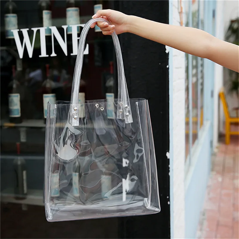 

Osmond Summer Jelly Transparent PVC Beach Totes for Women Large Capacity Travel Handbags Shopping Shoulder Clear Big Satchel Bag