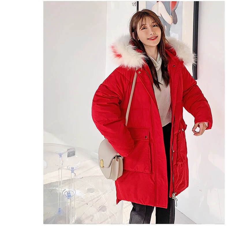 Зимняя куртка женская куртка-пуховик теплая утолщенная уличная парка пальто Длинная парка женский меховой воротник Повседневная Верхняя одежда с капюшоном