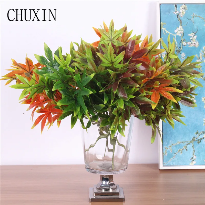 

5 fork maple leaves simulation silk green plant tree leaves home garden decoration Artificial flowers wedding scene layout 1pc