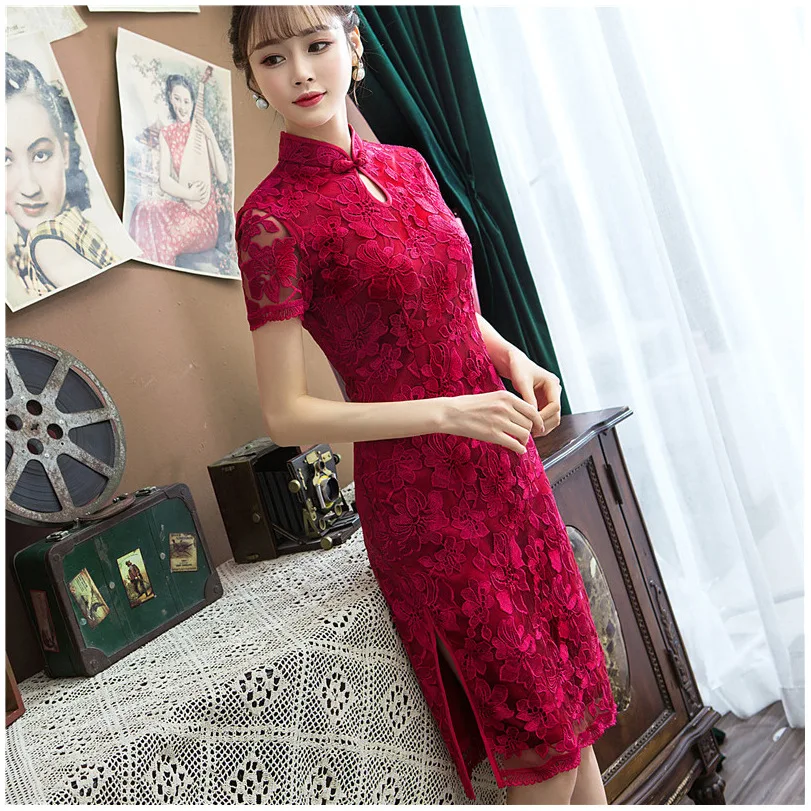 Новые китайские традиционные Стиль Cheongsam элегантный женские ручной работы и пуговицы платье воротник-стойка сексуальное короткое платье