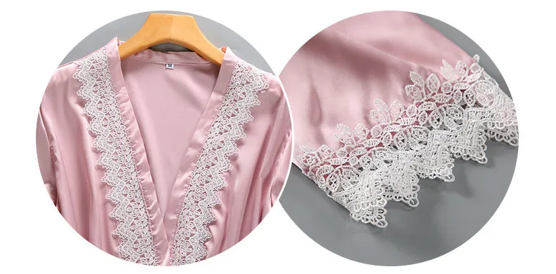 Queenral 2PCS Robe Gown Sets Women's Sleepwear Women Sexy Lace Bathrobe + Mini Night Dress Bathrobe Nightie Set Summer Lingerie 12