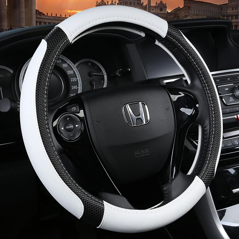 

KKYSYELVA Leather Car steering wheel cover 38cm Black Wheel Cover Steering-wheel covers Interior Accessories