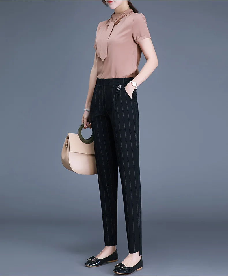 Высококачественные женские деловые рабочие брюки длиной до щиколотки, большие размеры 5XL, брюки, женская одежда, повседневные полосатые шаровары