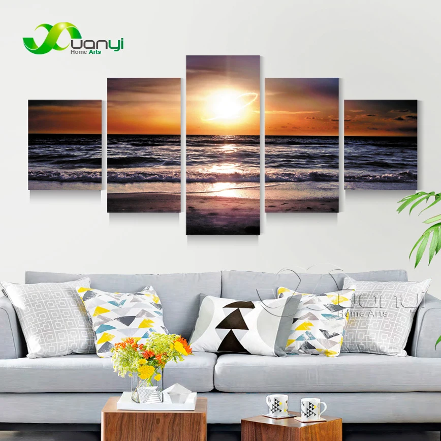 Sunset Seascape Paintings 5 Piece Canvas Printed Cuadros Decoration Wall Art Oil Modern Spray Unframed | Дом и сад