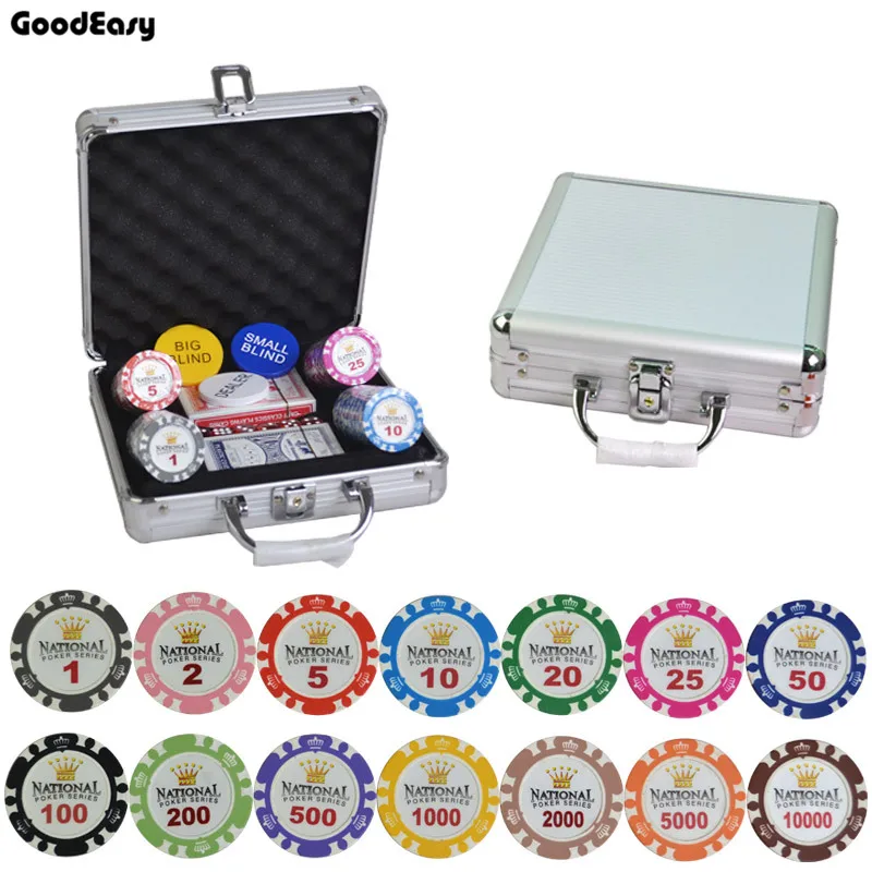 

100/200/300/400/500PCS/SET 14g Gold Crown Clay Casino Texas Hold'em Poker Chips Sets With Metal Box Aluminum Case/Box/Suitcase