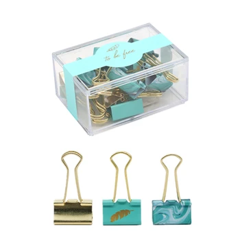 

12pcs 25mm Light Blue Binder Clips in Acrylic Box Metal Fold Back Paper Clamp Dispenser Holder for Office School Home Supplies