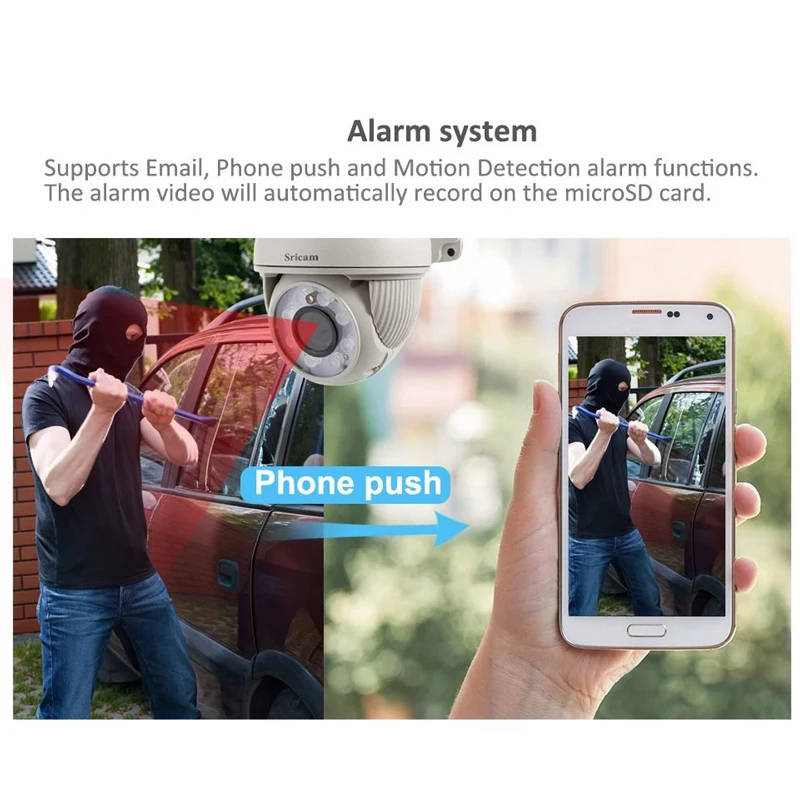 Sricam SP008B 720P Outdoor IP Camera 5X Optical Zoom Waterproof Wifi Cam Alarm Push 2-Way Audio Wir