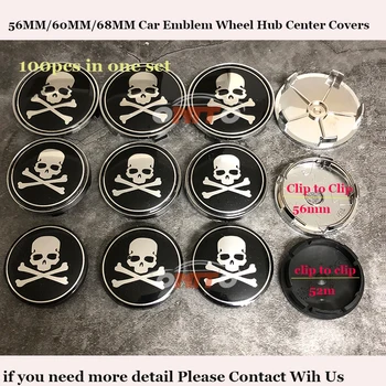 

100pcs/lot 56mm 60mm 68mm Car Covers Car Rims wheel hub center logo caps For Skull 56mm 65mm sticker Fit all car series emblem