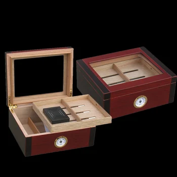 

2018 new type COHIBA Luxury Cedar Wood Cigar Humidor Pretty Storage Box with Lock Humidifier Hygrometer good quality
