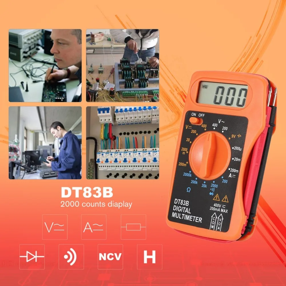 DT83B Карманный интегрированный цифровой мультиметр AC/DC измеритель напряжения тока современный измеритель тока Омметр тест er диод тест сопротивления