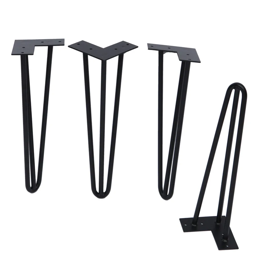Free Shipping Pack of 4 Hairpin Legs 16" Matte Black 3 Rods Mid Century