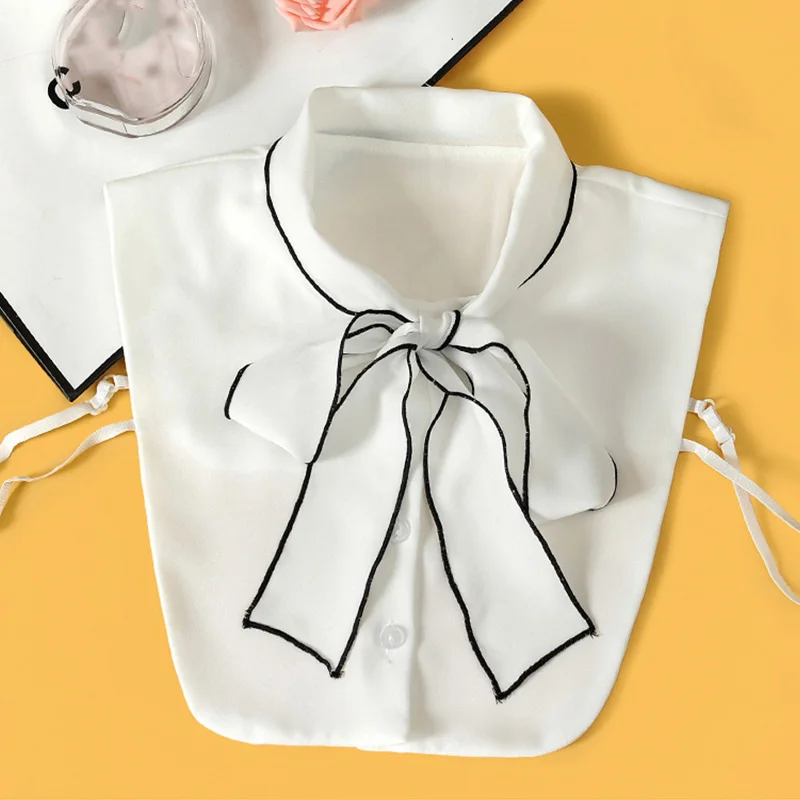 

Vintage Women's Fake Collar Shirt 2022 Ladies Front Bow Tie Fake Shirt Collar White Women False Collar Detachable Nep Kraagie
