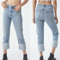 MoneRffi 2019 весенние женские модные синие джинсы Roll Up манжеты с Beadings Украшенные спереди сзади карманы укороченные штаны