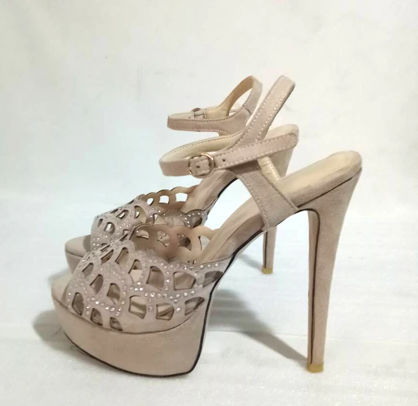 Sexy Ladies Platform Crystal Drilled Sector Hollow Out Open toe Sandals Women Female Ankle Strap Stiletto High Heels Shoes | Обувь