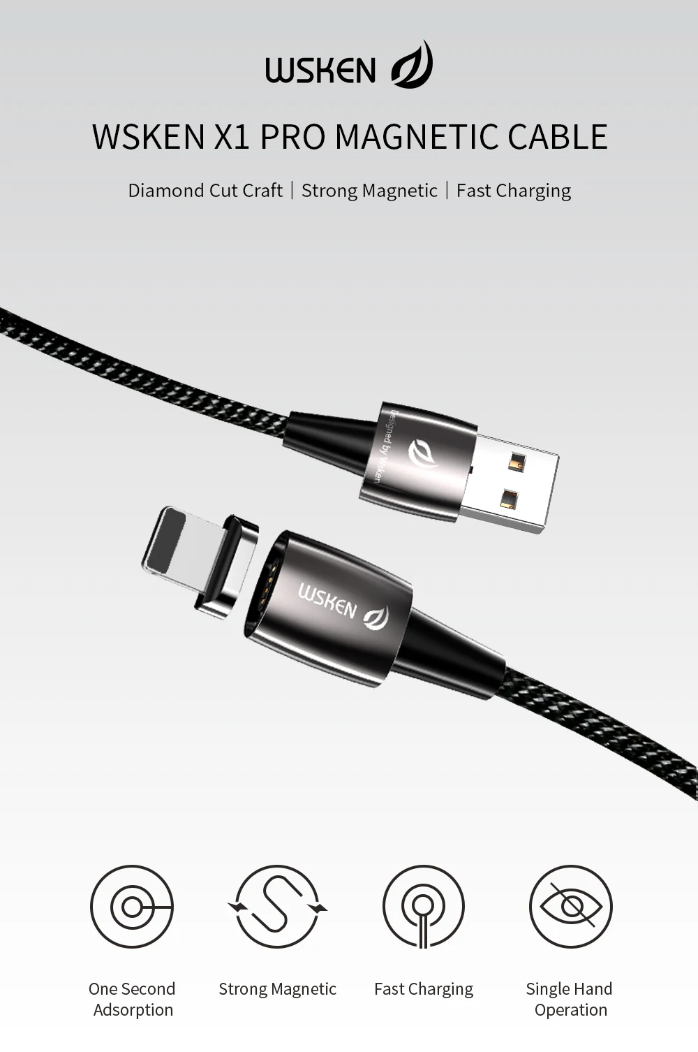 Wsken X1 pro Магнитный USB кабель для iPhone Xiaomi samsung зарядное устройство Micro Usb type C кабель 3a Быстрая зарядка type-C Usb-C шнур провод