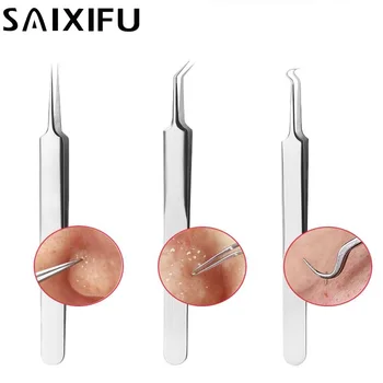 

3pcs Blackhead Tweezers Blackhead&Blemish Removers Point Bend Black Dots Cleaner Head Acne Extractor Face Skin Care Tools QT67