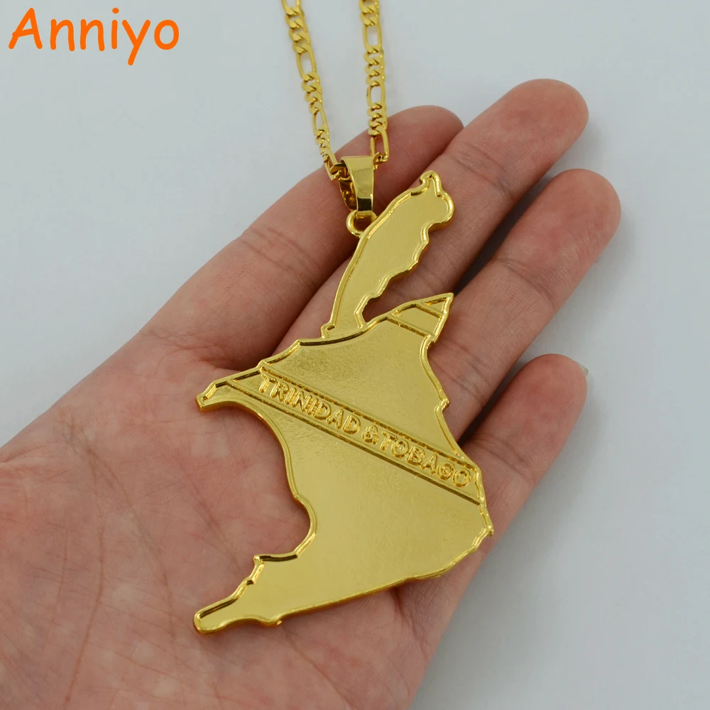 Anniyo Big Size Trinidad and Tobago Map Necklace Pendant Gold Color