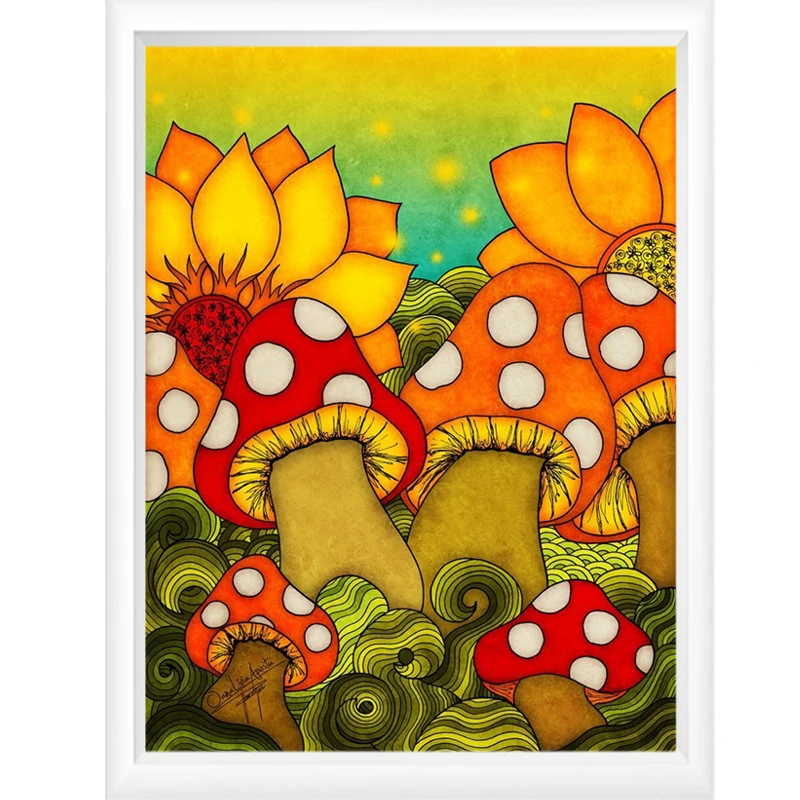 Diy Full Drill Round Diamond Painting,Mushroom,Mosaic Rhinestone