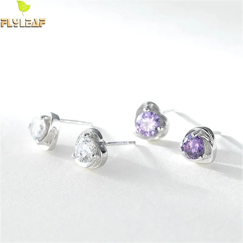

Flyleaf 100% 925 Sterling Silver Heart White/purple Cubic Zirconia Stud Earrings For Women Fashion Party Jewelry
