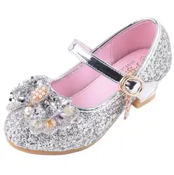 Розовые сандалии на высоком каблуке для девочек, детская обувь принцессы красного и розового цвета с блестками, обувь для танцев, размер