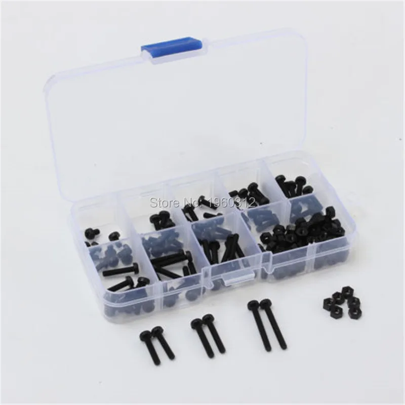 160pcs/set Metric M3 Black Nylon Phillips Pan Head Machine Screws and
