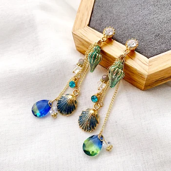 

Dominated new 2019 Women Bohemia style long tassels crystal fashion temperament metal shells multicolor Drop earrings Jewelry