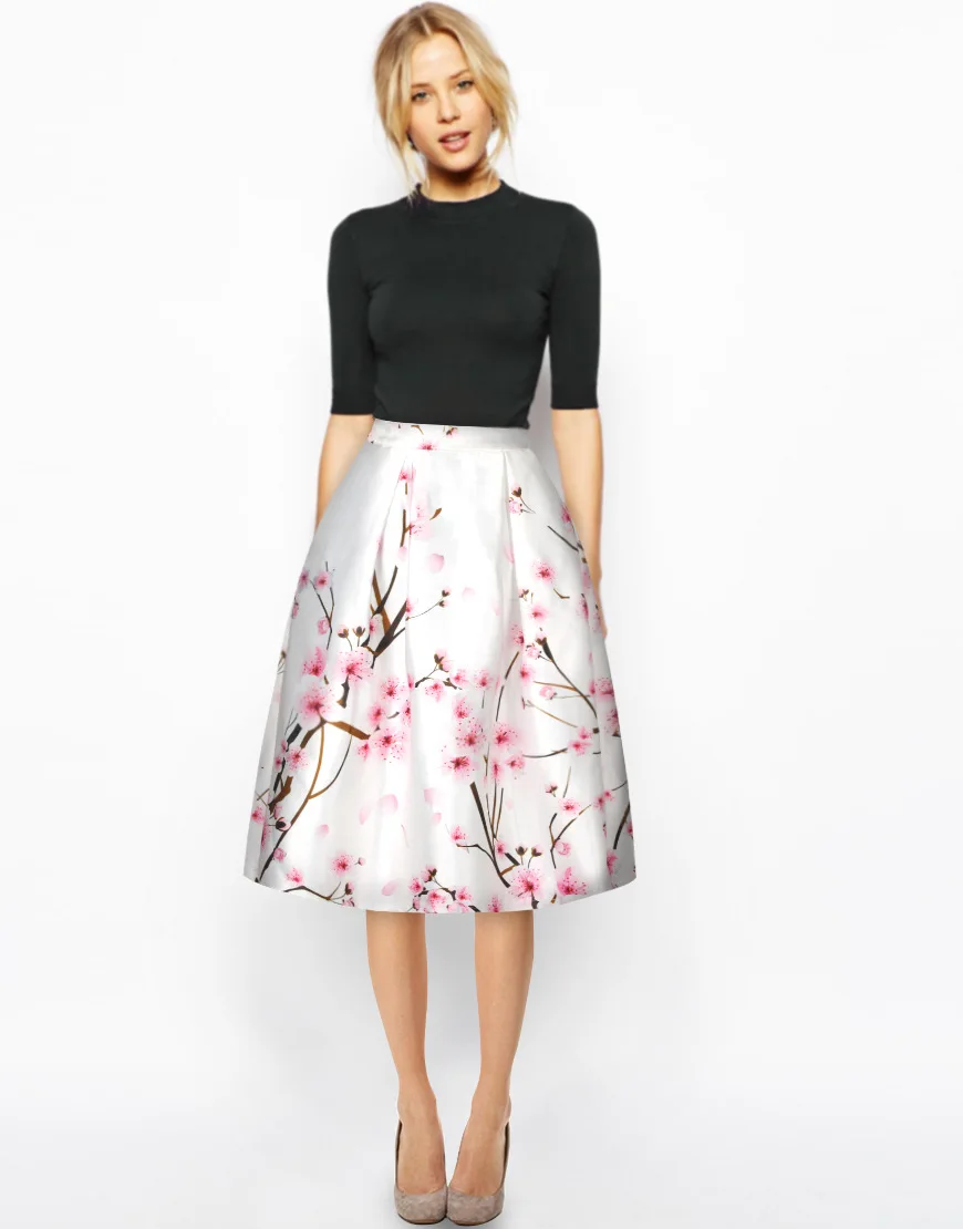 Buy 2018 3D Print Pink Sakura Pattern Skirt Women