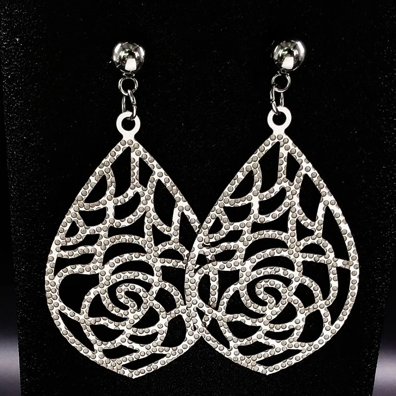 Модные серьги из нержавеющей стали с большой розой Женская полая Серебряная цветная серьга ювелирные изделия Букле d oreille fantaisie E612495