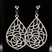 Модные серьги из нержавеющей стали с большой розой Женская полая Серебряная цветная серьга ювелирные изделия Букле d oreille fantaisie E612495