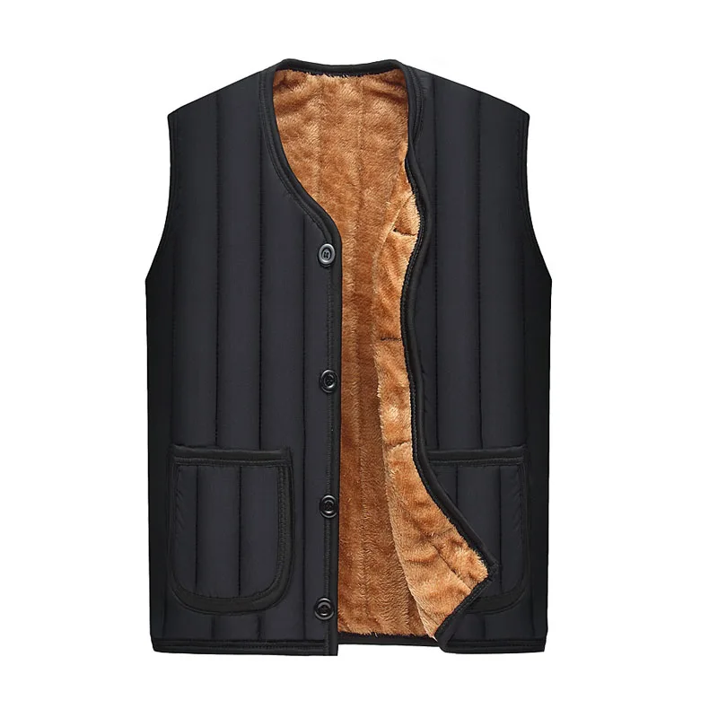 

Daddy loaded Winter Vest plus velvet Thick Warm Cotton Vest Middle-aged Men's Vest Waistcoat Men's Solid color Casual Black vest