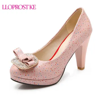 

Lloprost ke Autumn Butterfly-knot Party Thick High Heel Mary Jane Shoes Woman Platform Heels Pumps Summer Large Size 32-48 MY627