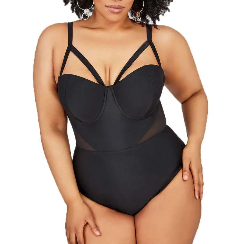 

Plus Size Swimsuit Push Up Swimwear Women Bandage Bathing Suits Strappy One Piece Swimsuits Large Size Monokini Female 2019