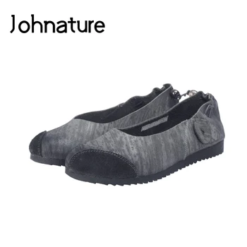 

Johnature 2020 New Spring/Autumn Genuine Leather Handmade Loafers Round Toe Casual Retro Shallow Solid Slip-on Women Shoes