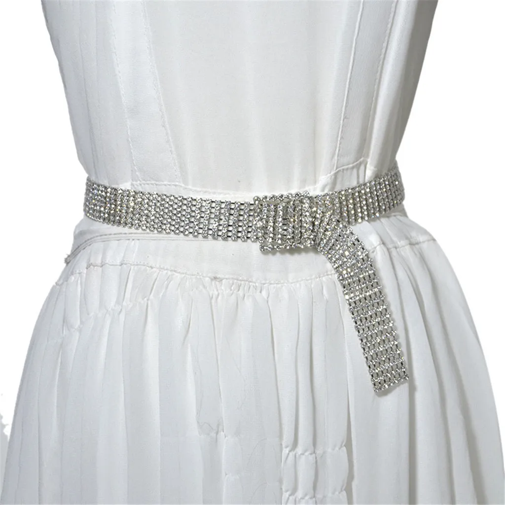 

Women Waistband Lady Shiny Crystal Belt Women 10 Rows Full Rhinestone Shiny Waistband Casual Party Dress Belt Waist Chain #QQ