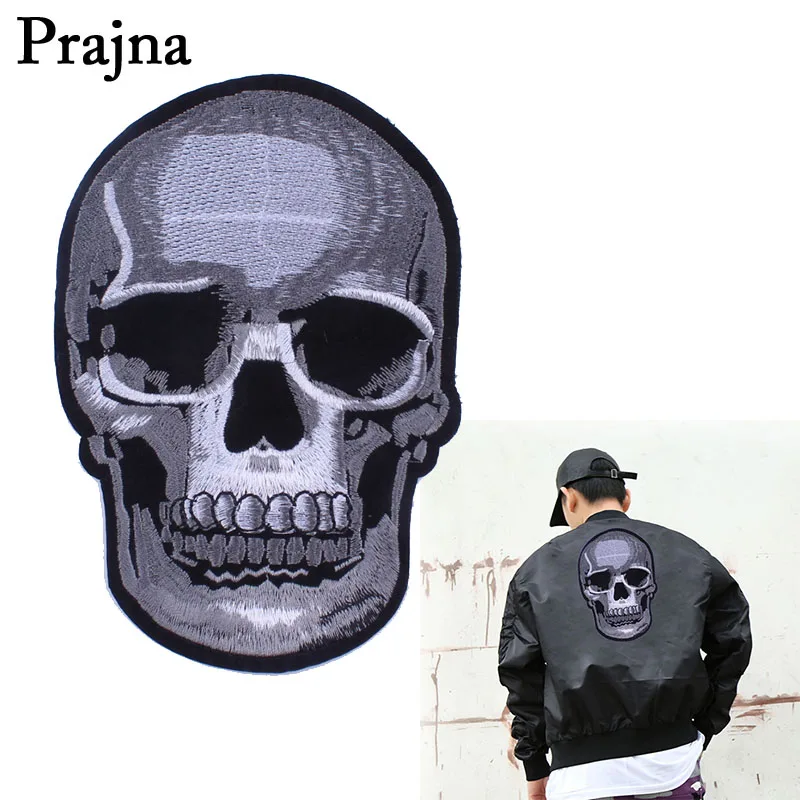 

Prajna Vintage Big Skull Applique Iron On Patches Embroidered Clothes T-Shirt Decor Clothing Custom Biker Punk Stickers D